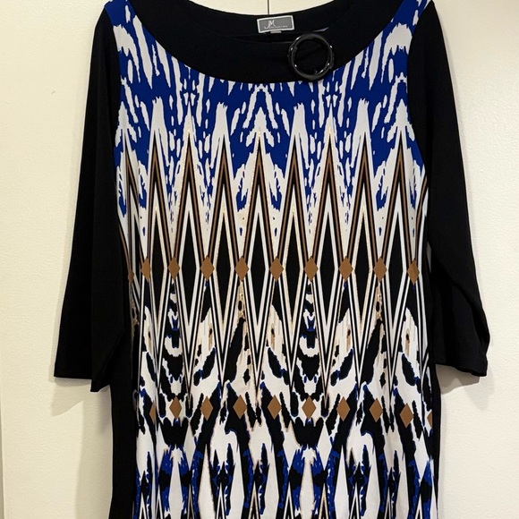 JM Collection Tops - JM Collection Black and Blue Graphic 3/4 Sleeve Blouse